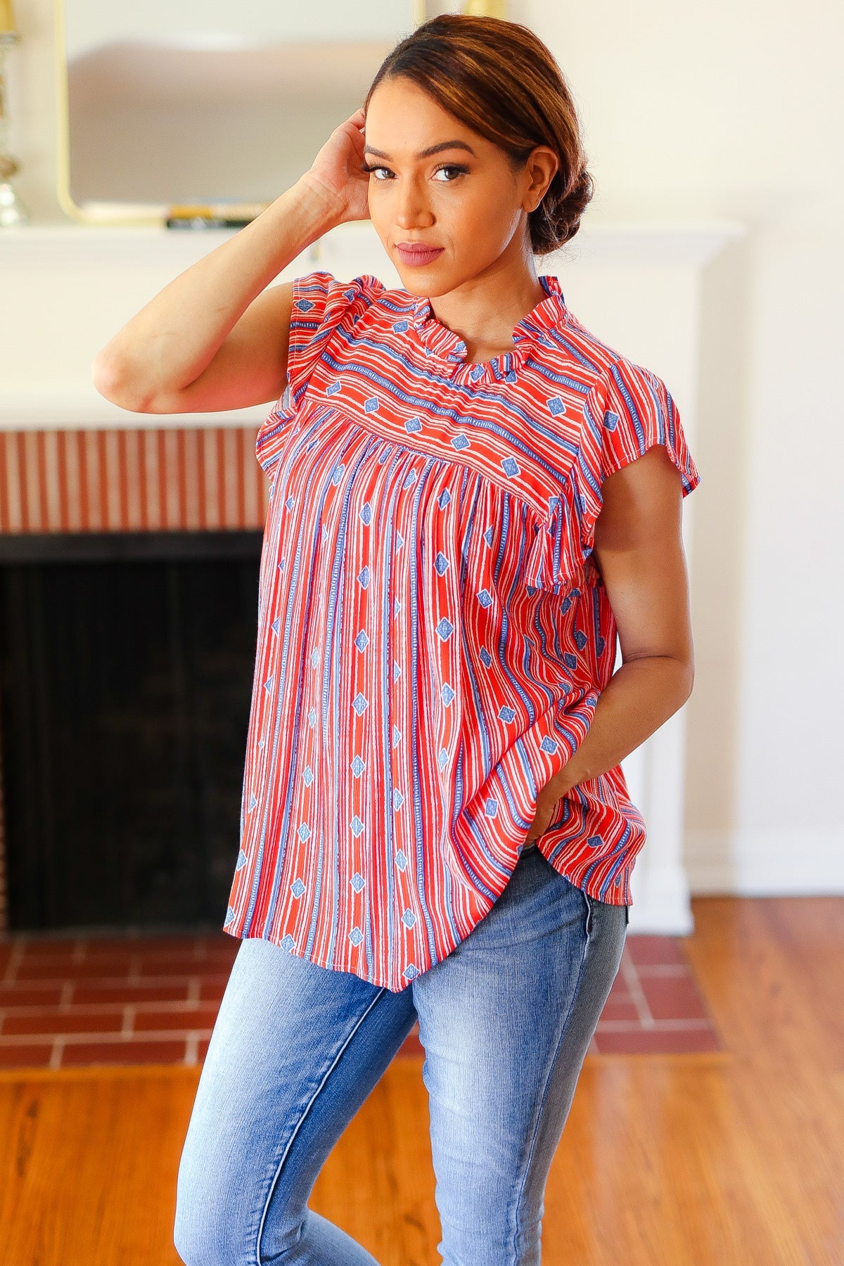 Boho Striped Flutter Sleeve Top