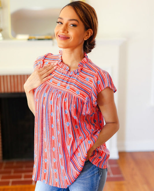 Boho Striped Flutter Sleeve Top