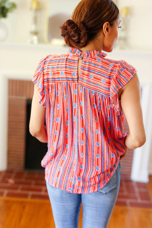 Boho Striped Flutter Sleeve Top