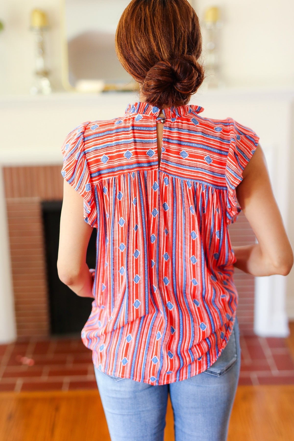 Boho Striped Flutter Sleeve Top