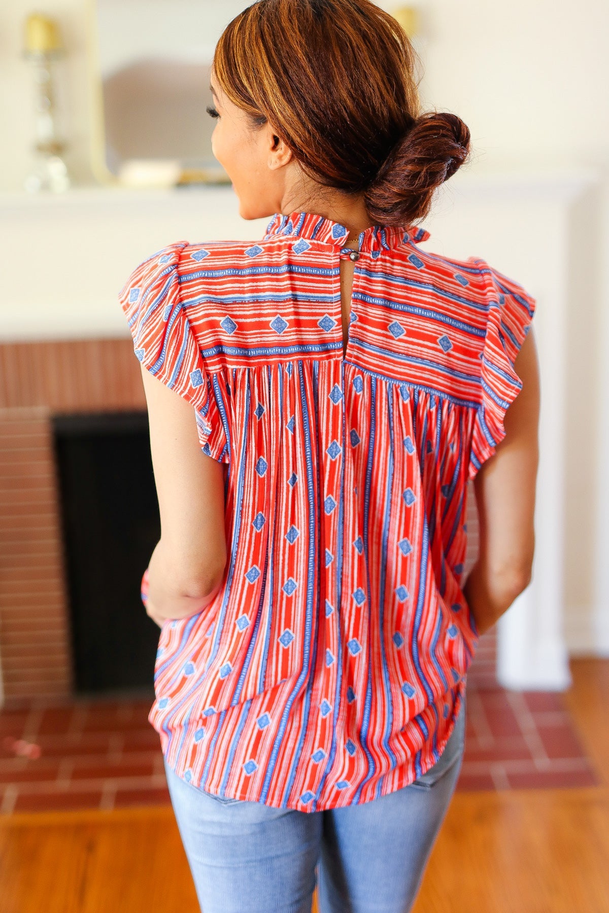 Boho Striped Flutter Sleeve Top