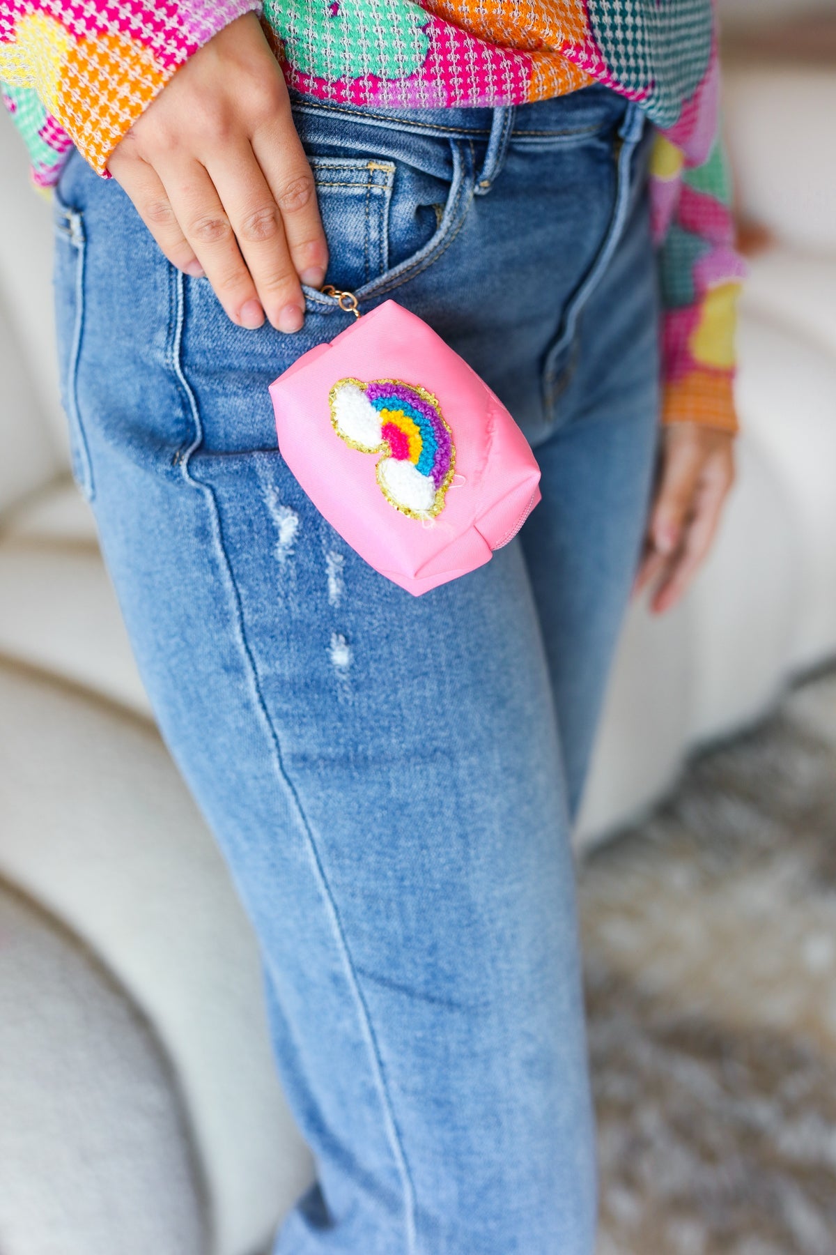Rainbow Patch Coin Purse Keychain | Bubblegum Pink