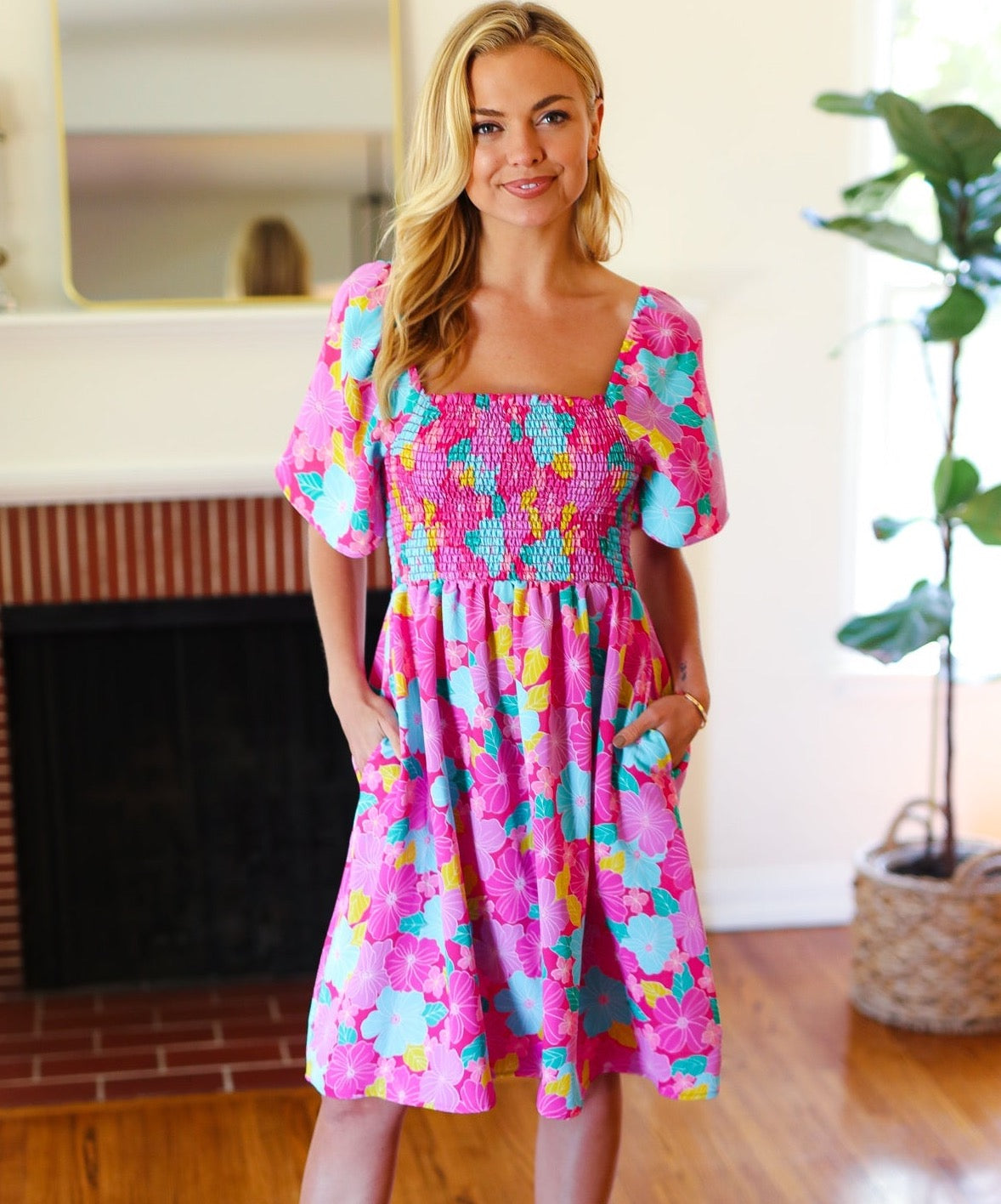 Vacay Vibes Floral Fit & Flare Smocked Dress