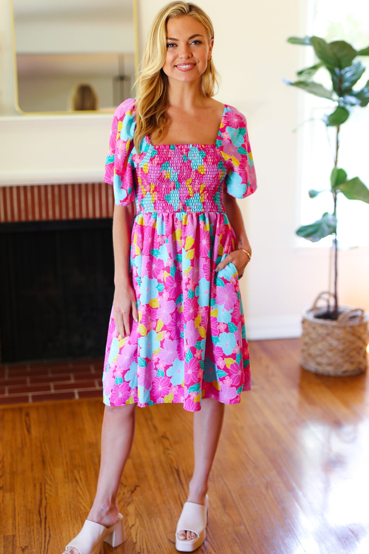 Vacay Vibes Floral Fit & Flare Smocked Dress