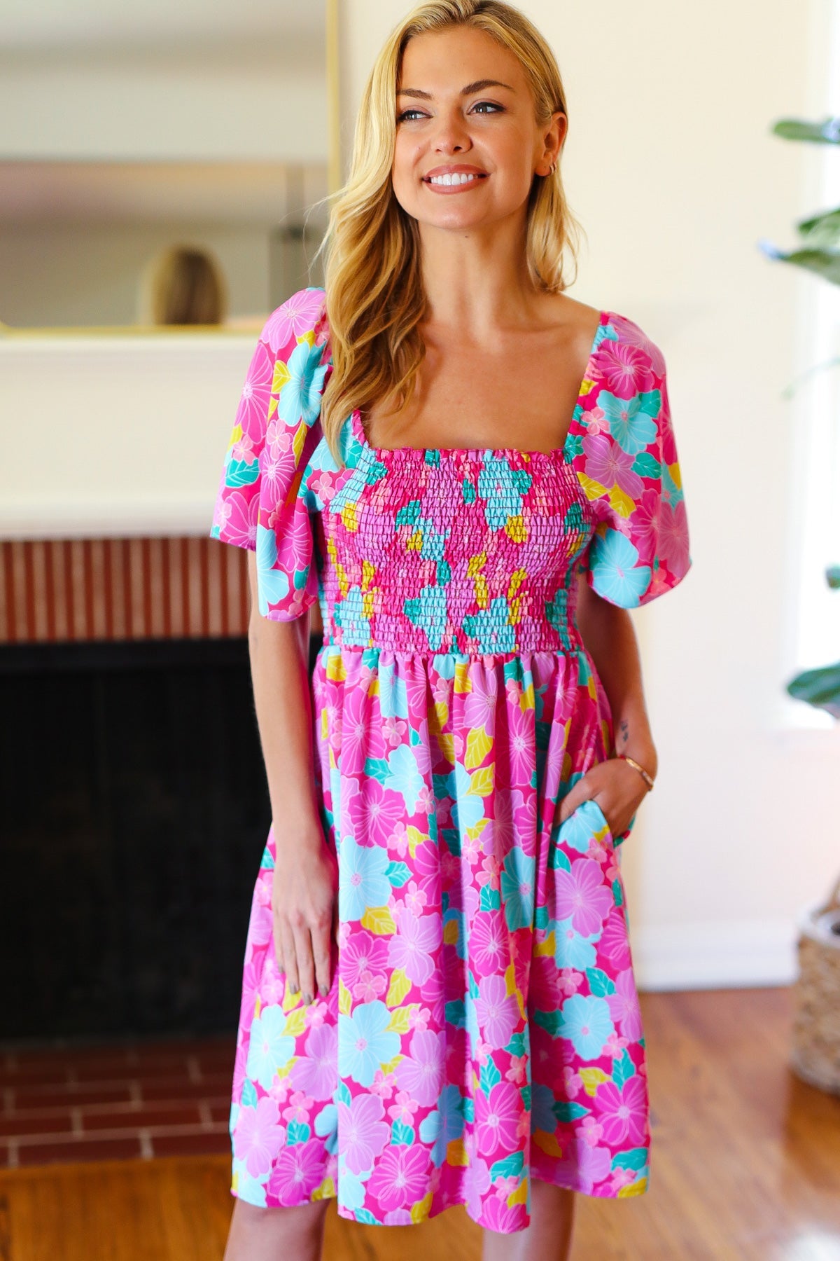 Vacay Vibes Floral Fit & Flare Smocked Dress