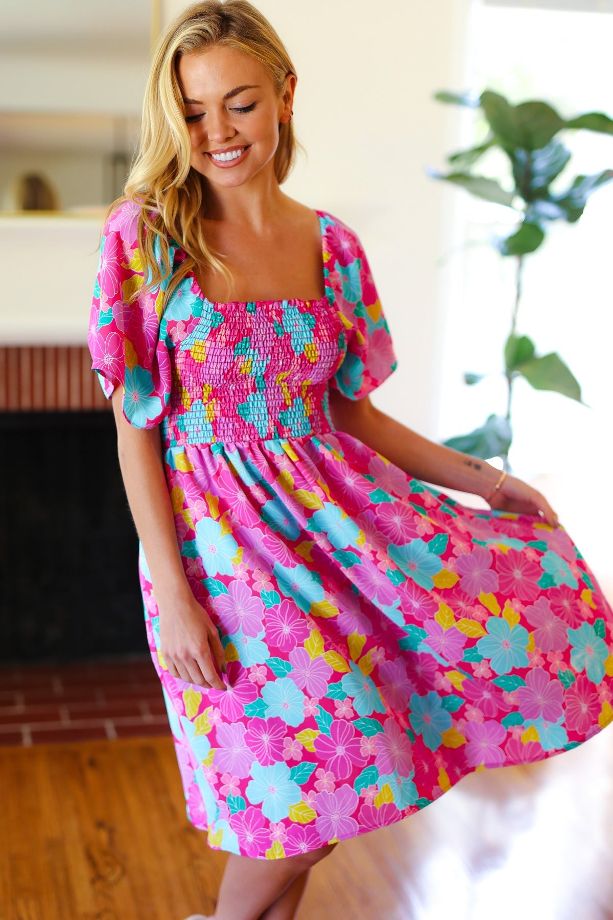 Vacay Vibes Floral Fit & Flare Smocked Dress