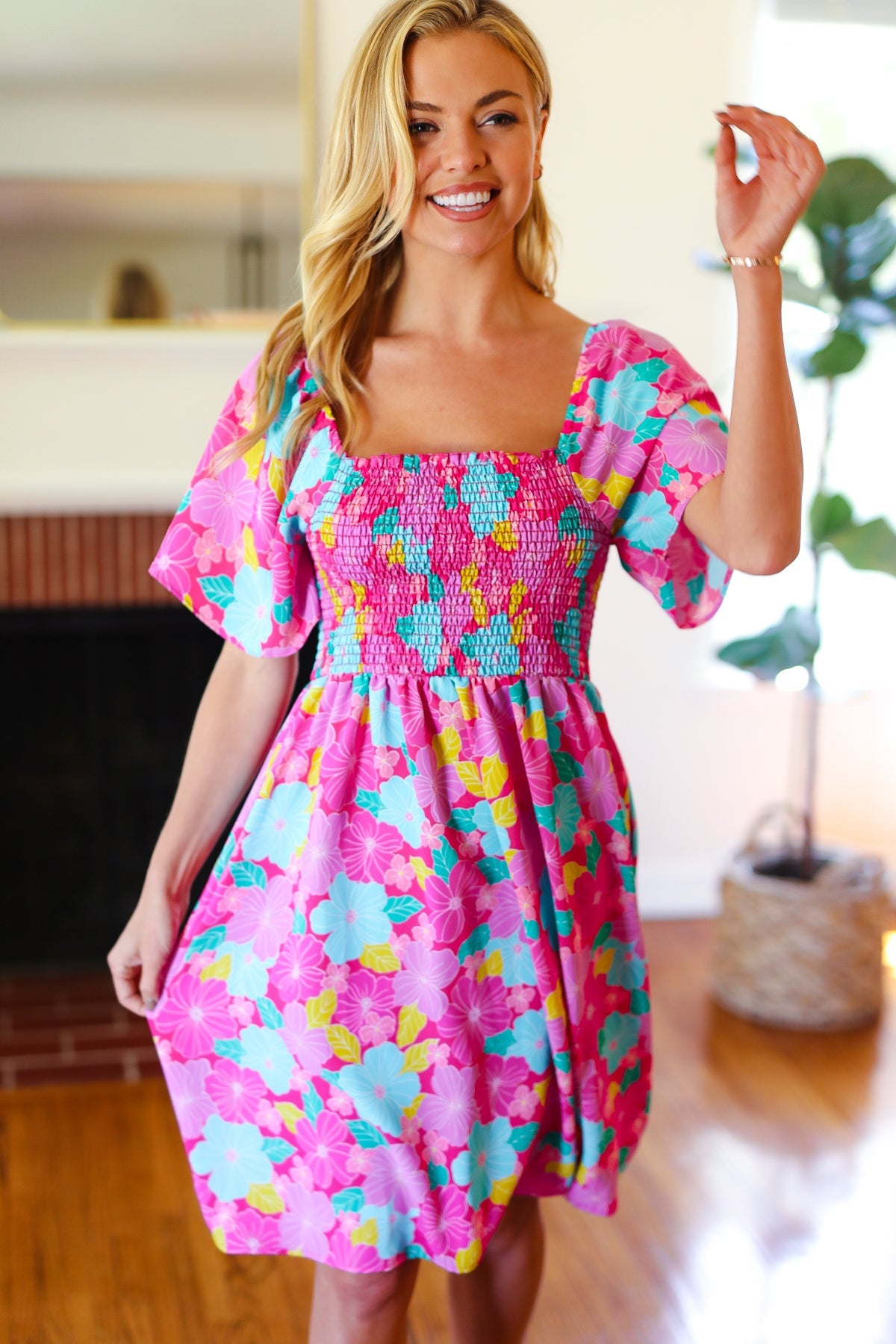 Vacay Vibes Floral Fit & Flare Smocked Dress