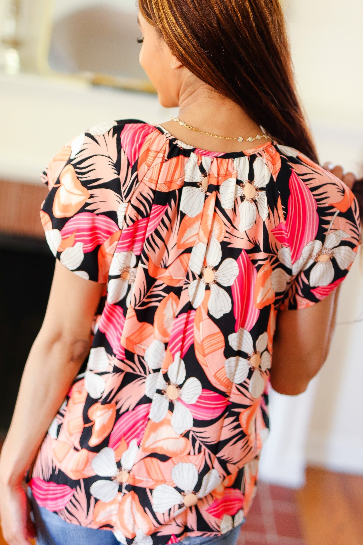 Peach Tropical Floral Raglan Top