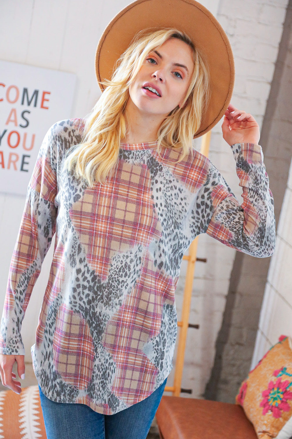Leopard Plaid Pullover