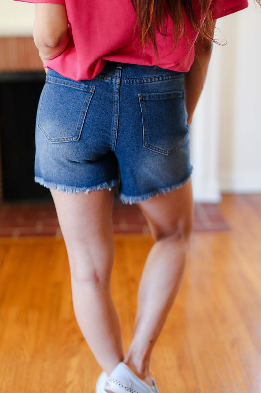 American Flag High-Rise Frayed Hem Denim Shorts