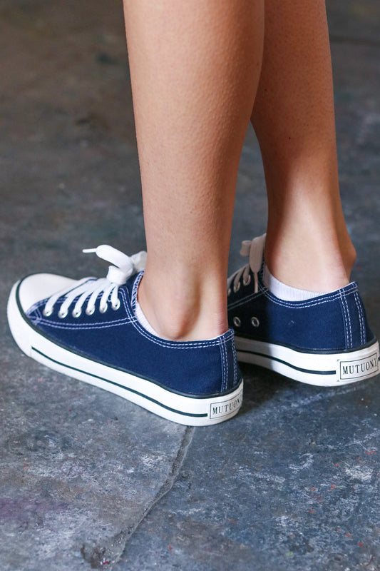 Canvas Lace Up Sneakers | Navy