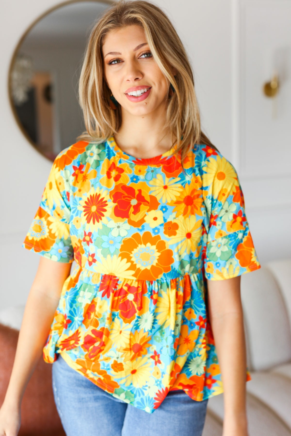 Sunflower Retro Floral Swing Babydoll Top