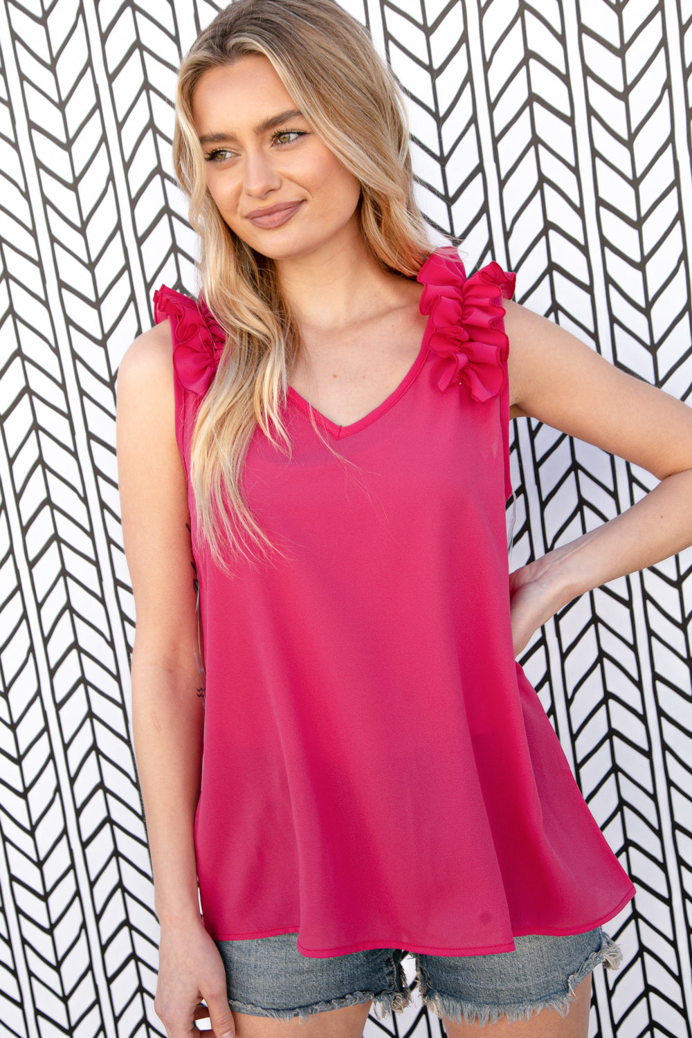 Fuchsia Sleeveless Crepe Top