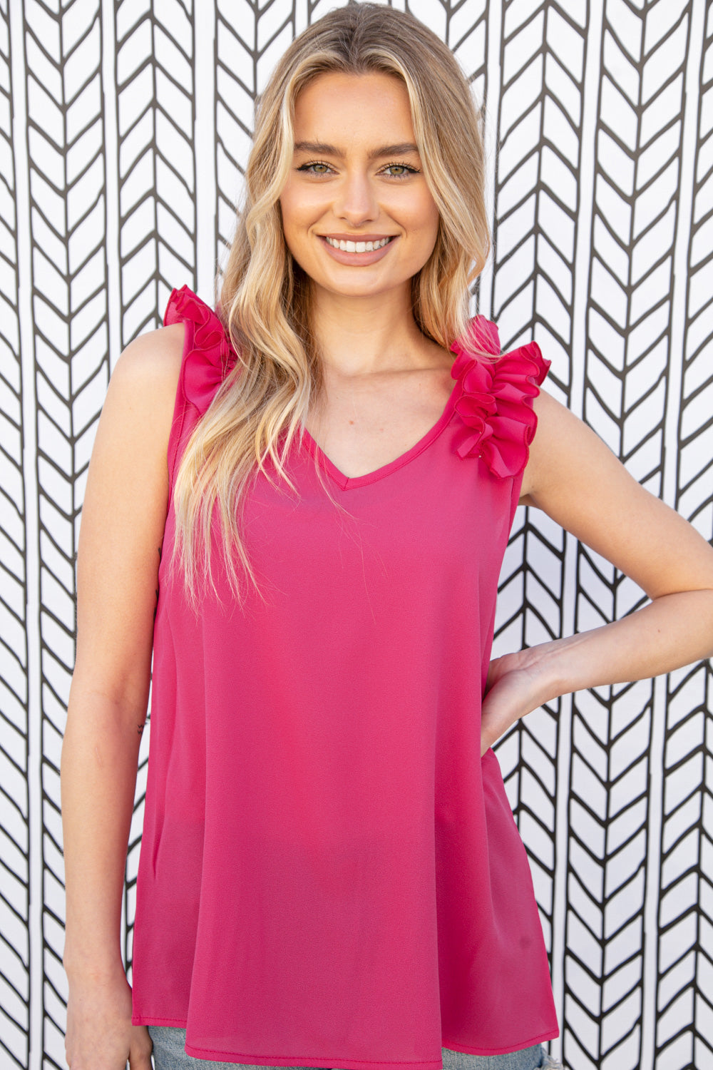 Fuchsia Sleeveless Crepe Top