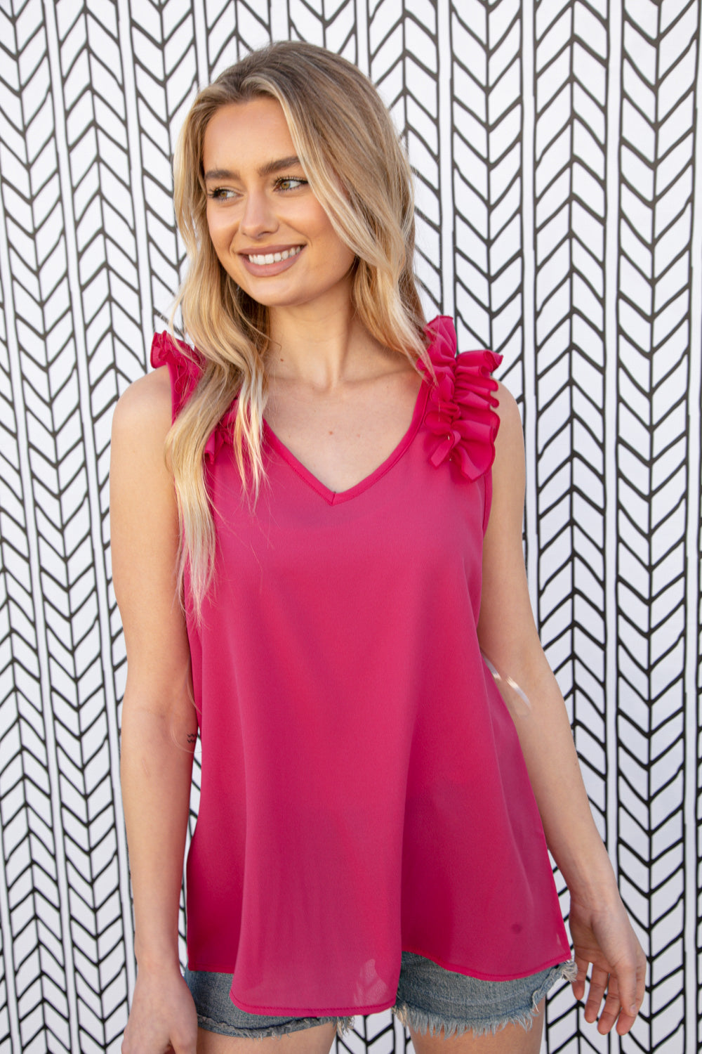 Fuchsia Sleeveless Crepe Top