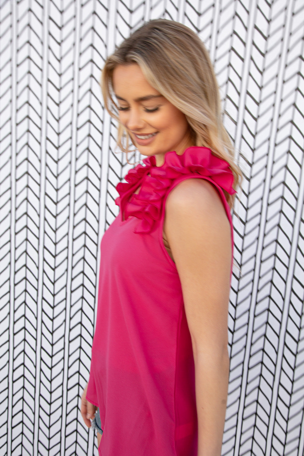 Fuchsia Sleeveless Crepe Top