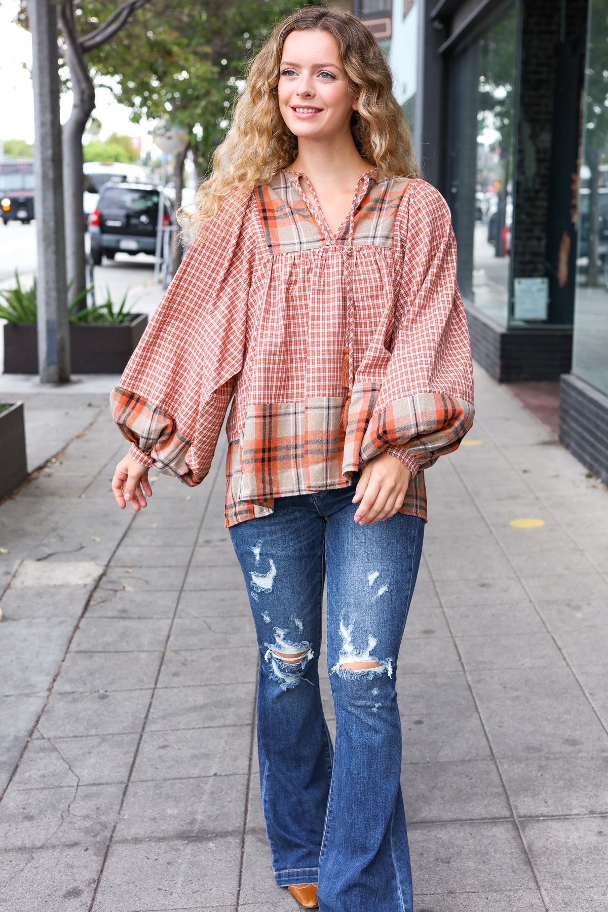 Under Your Spell Plaid Top