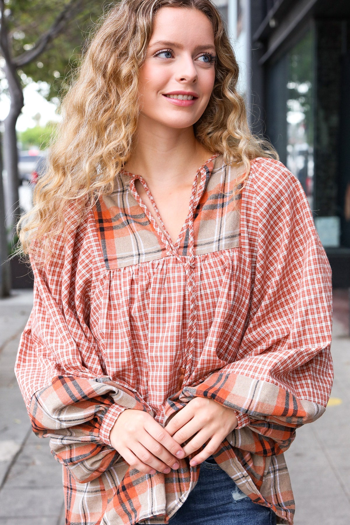 Under Your Spell Plaid Top