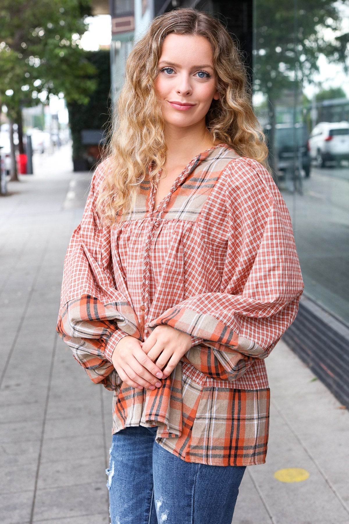 Under Your Spell Plaid Top