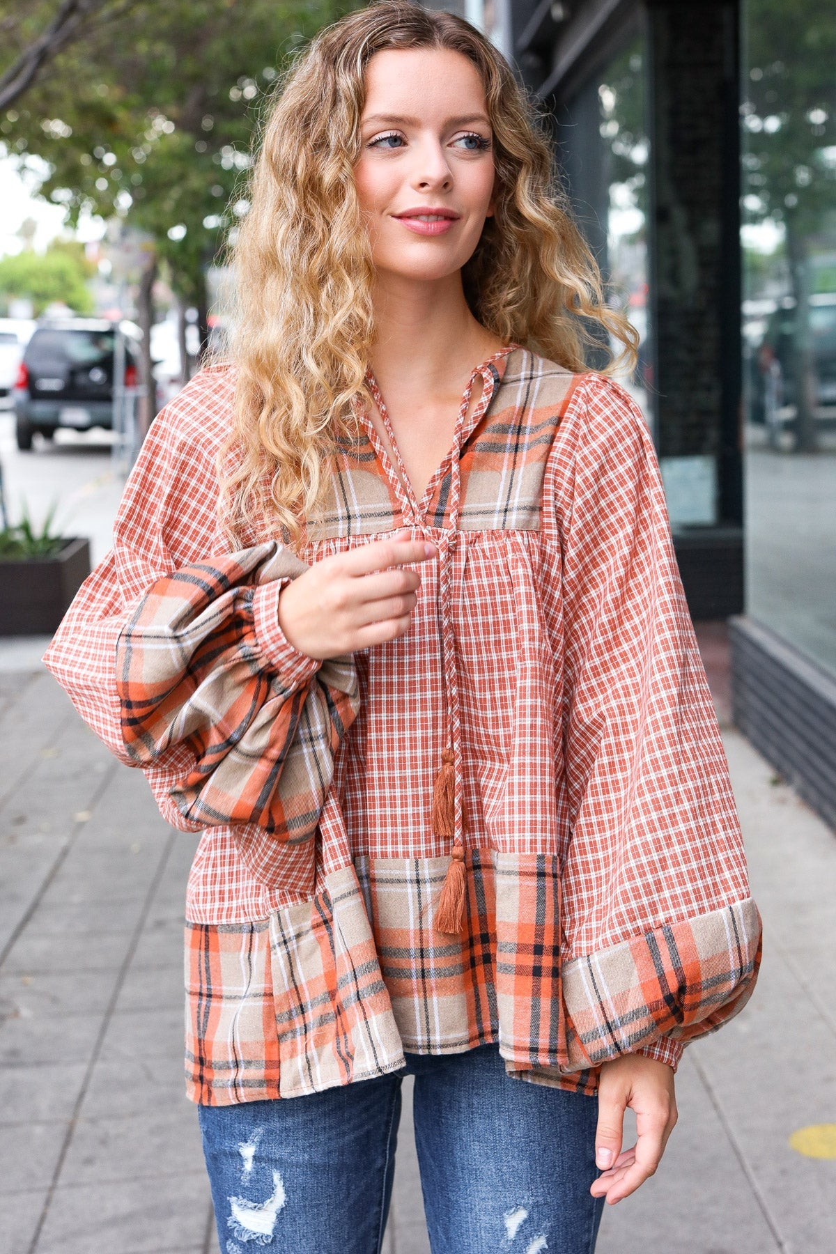 Under Your Spell Plaid Top