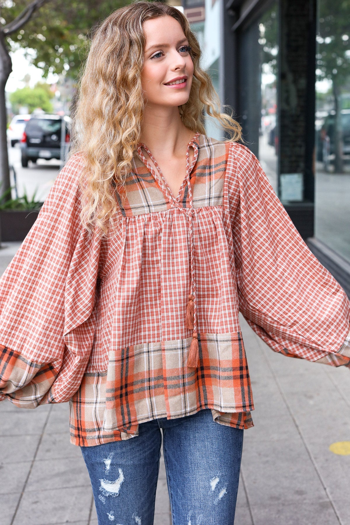 Under Your Spell Plaid Top