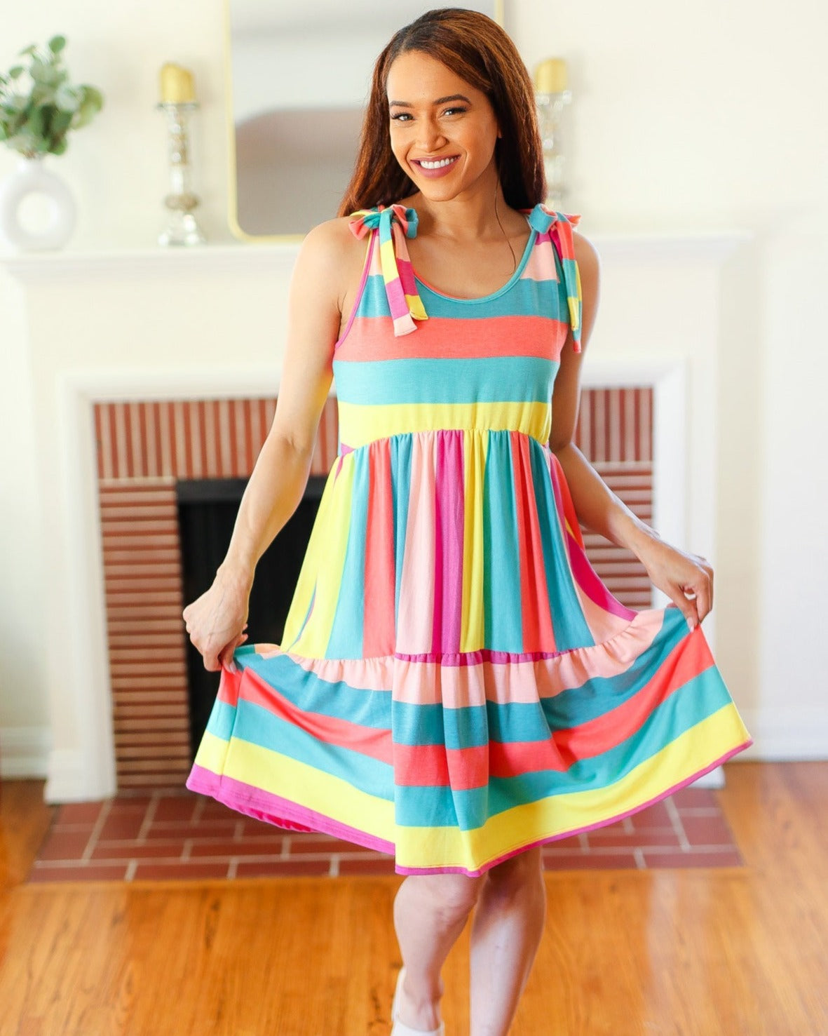 Start The Day Rainbow Tiered Dress