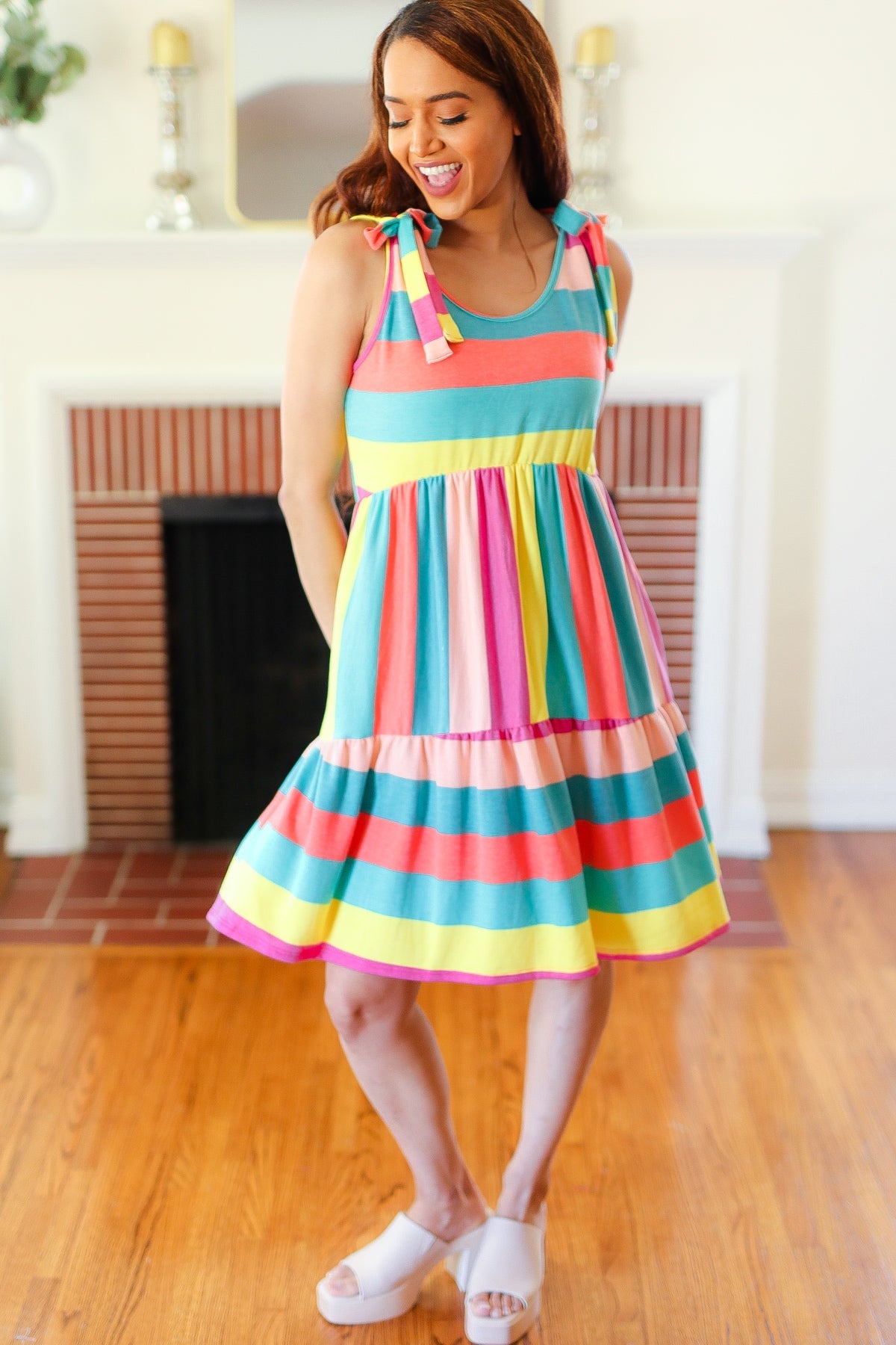 Start The Day Rainbow Tiered Dress