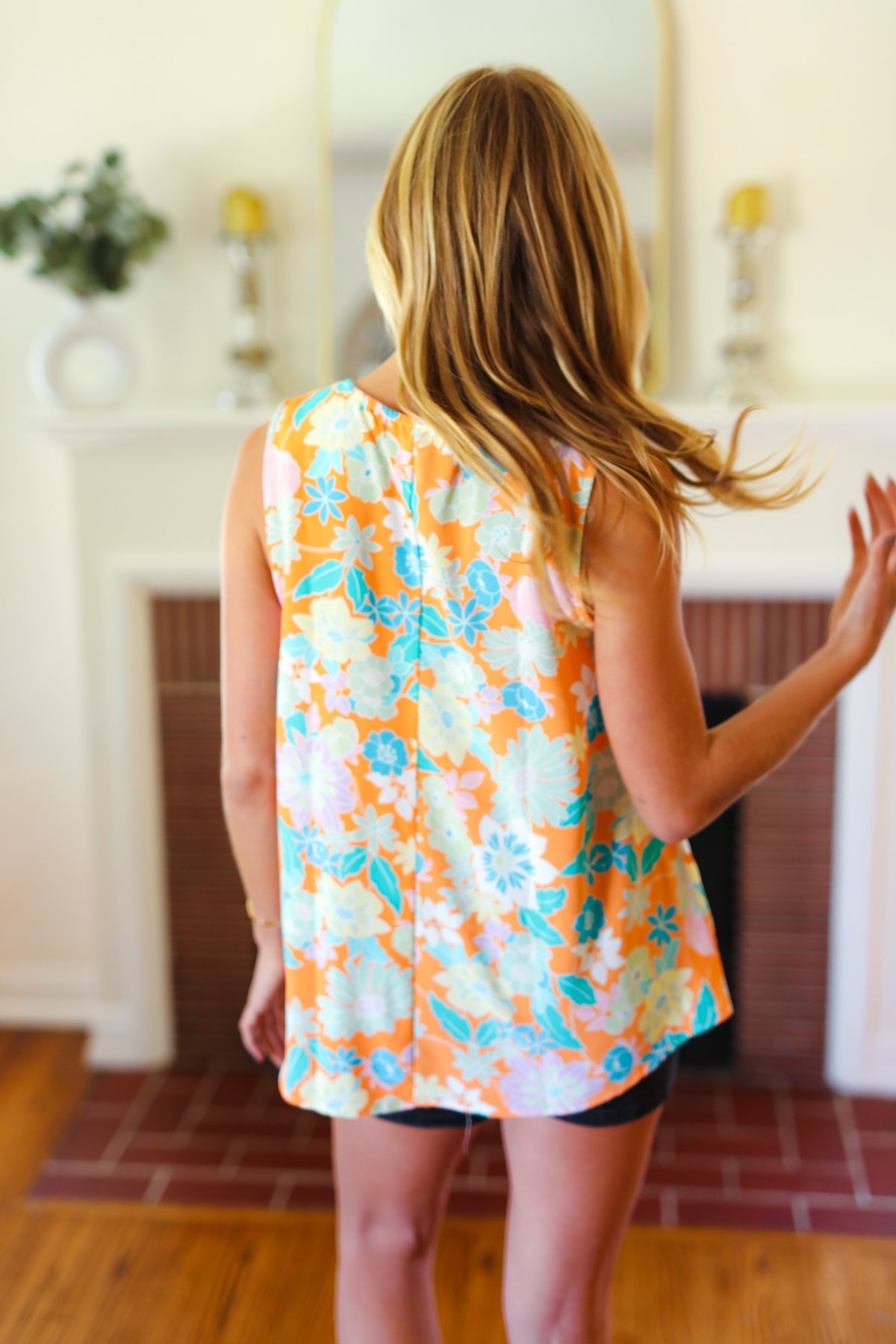 Tangerine Floral Sleeveless Top