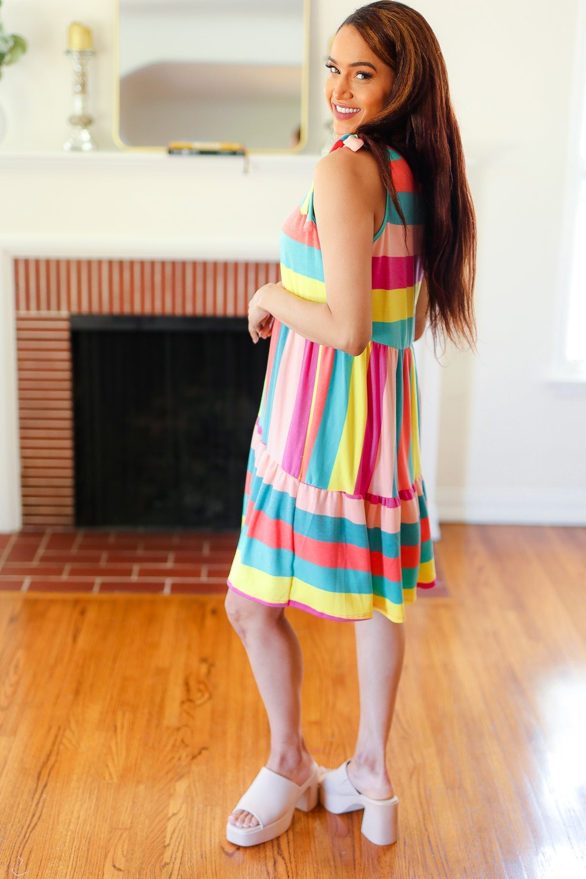 Start The Day Rainbow Tiered Dress