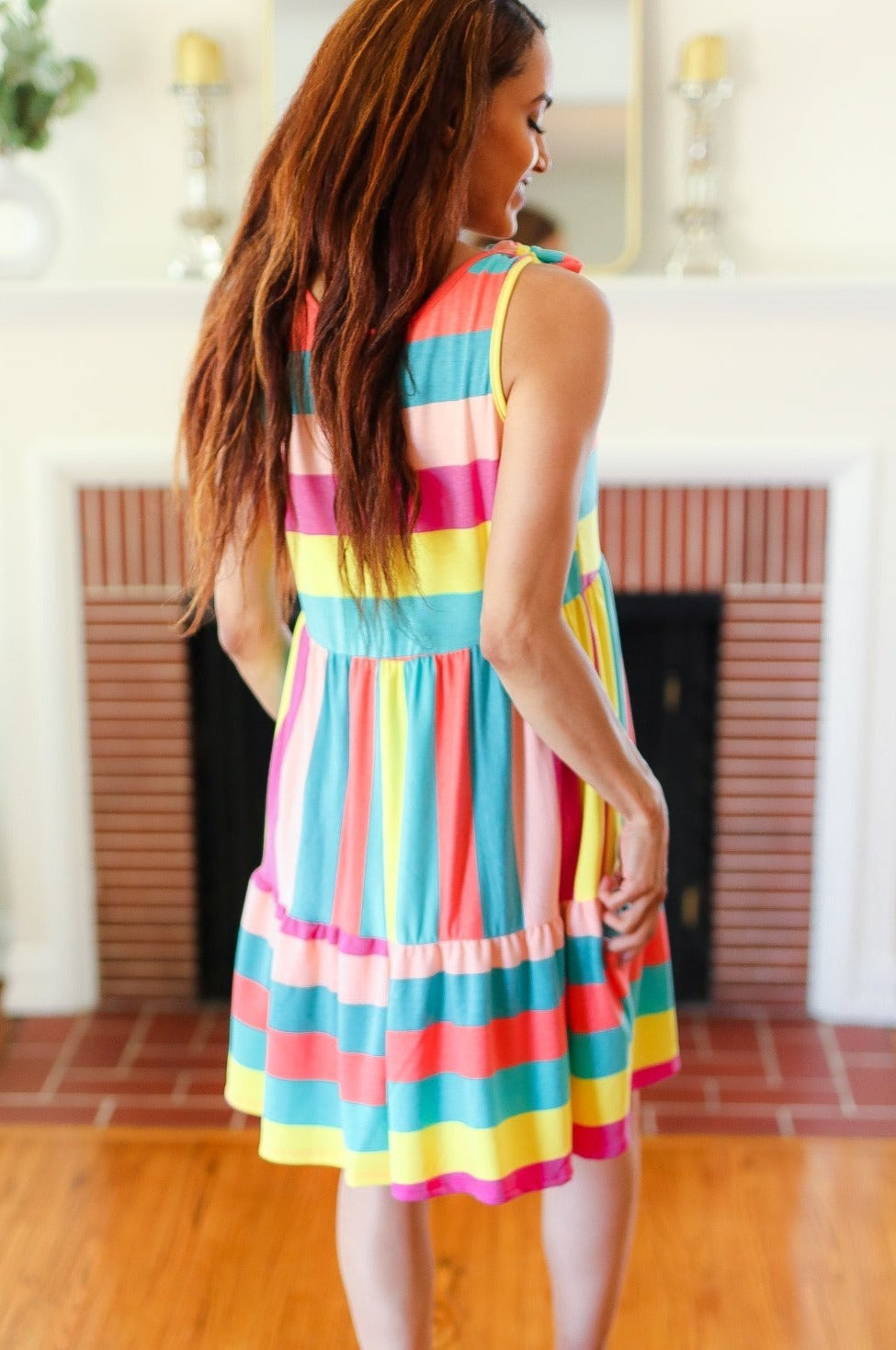 Start The Day Rainbow Tiered Dress