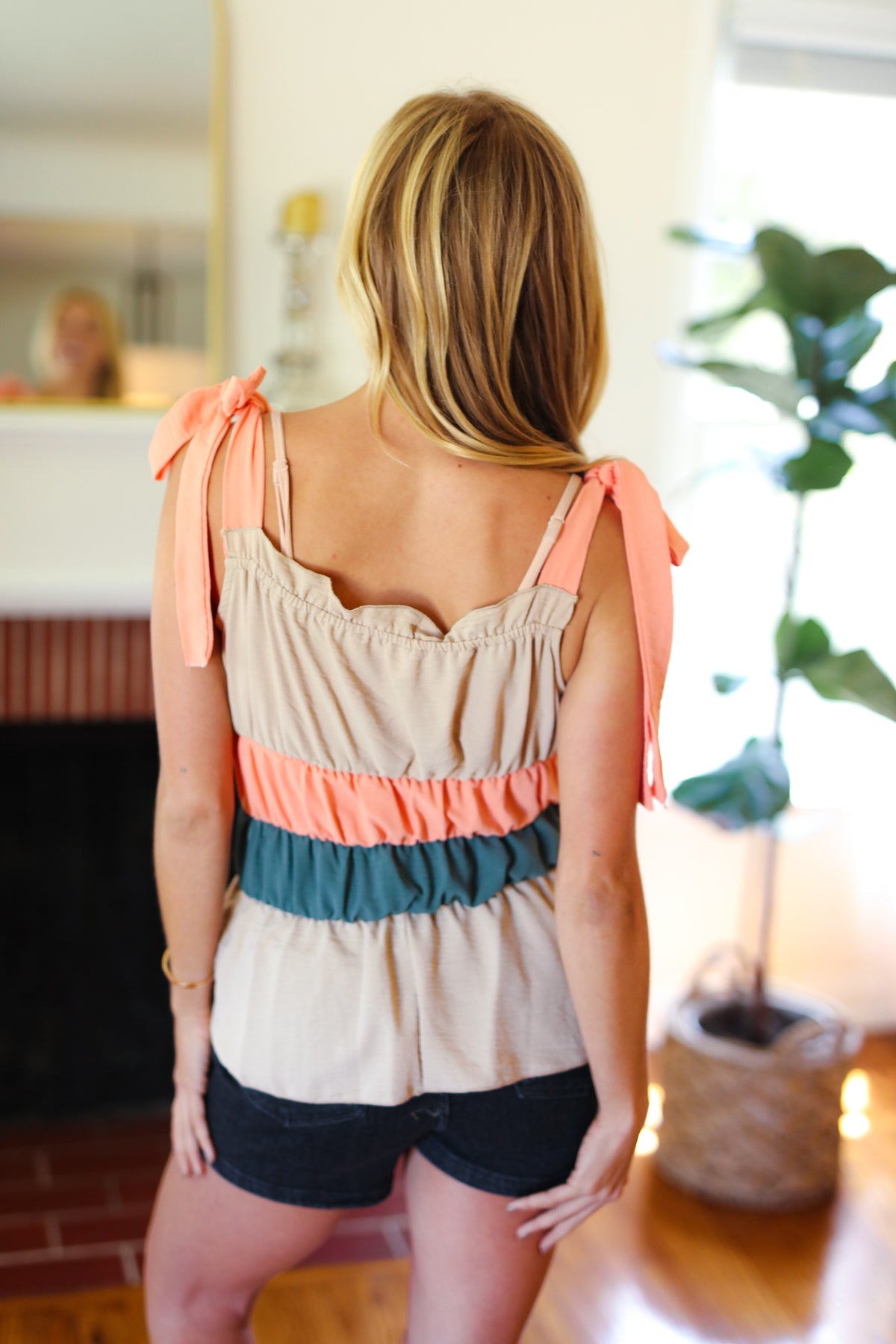 Peach Color Block Top