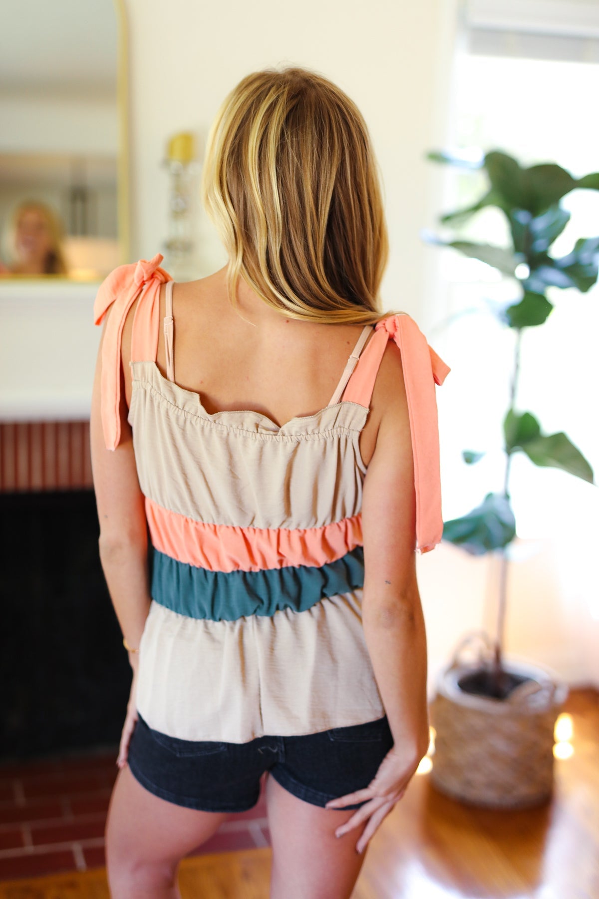 Peach Color Block Top