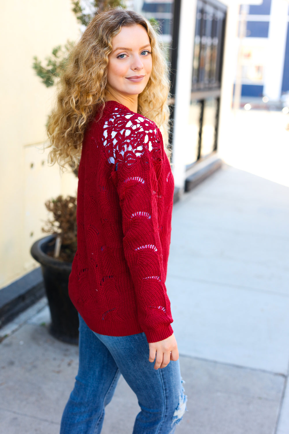 Casual Chic Pointelle Lace Sweater