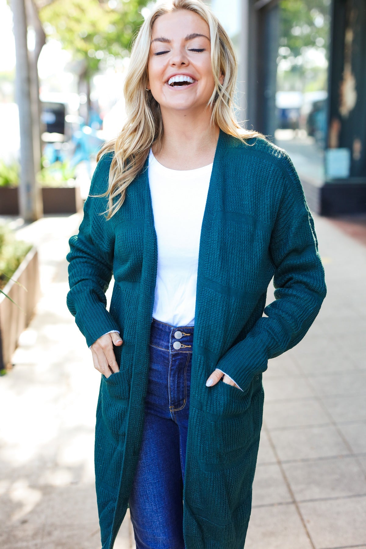 Everyday Striped Knit Cardigan | Hunter Green