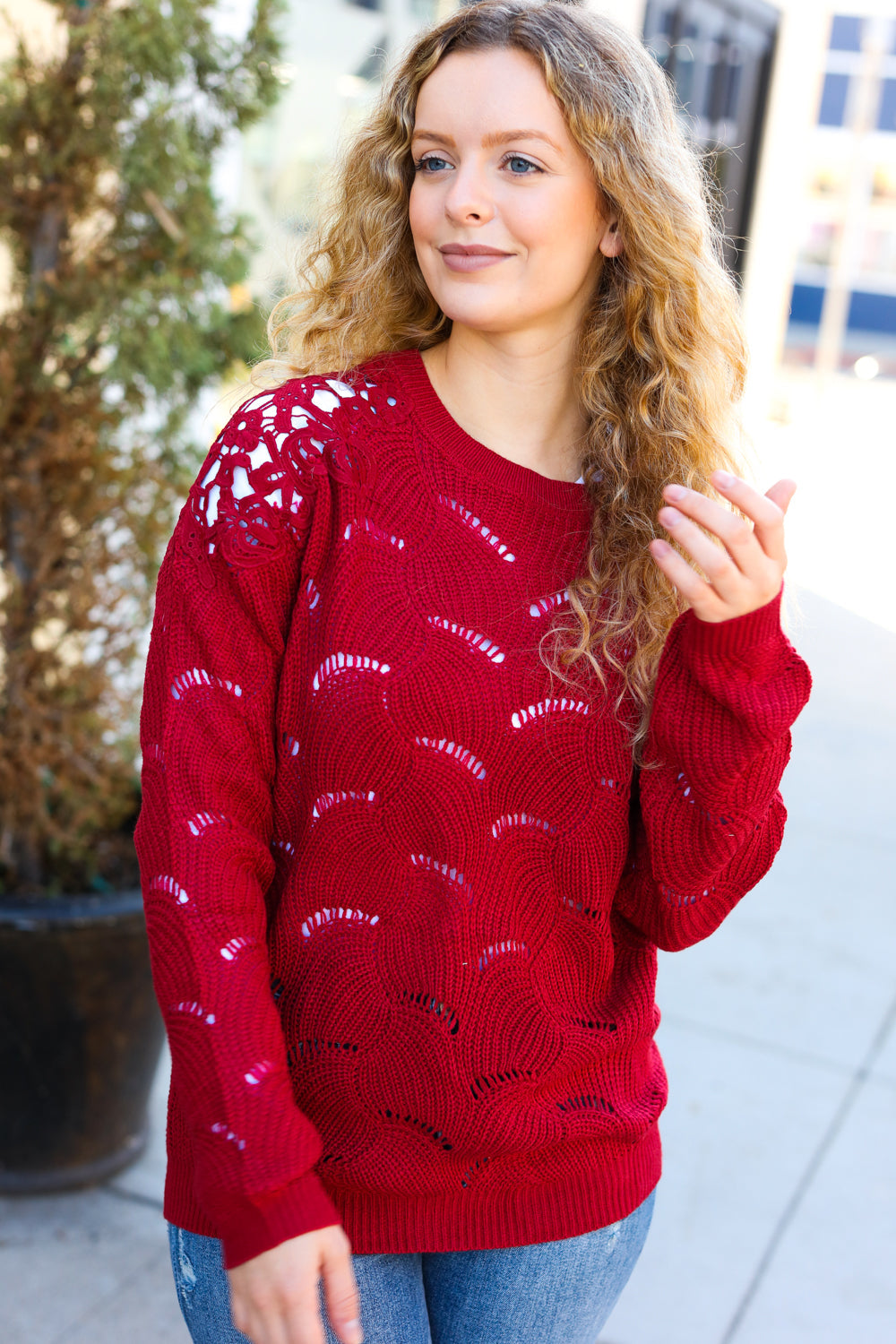 Casual Chic Pointelle Lace Sweater