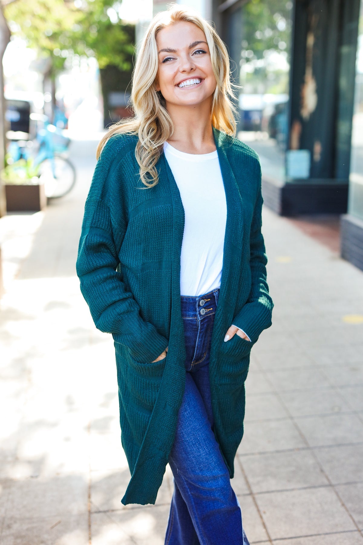 Everyday Striped Knit Cardigan | Hunter Green