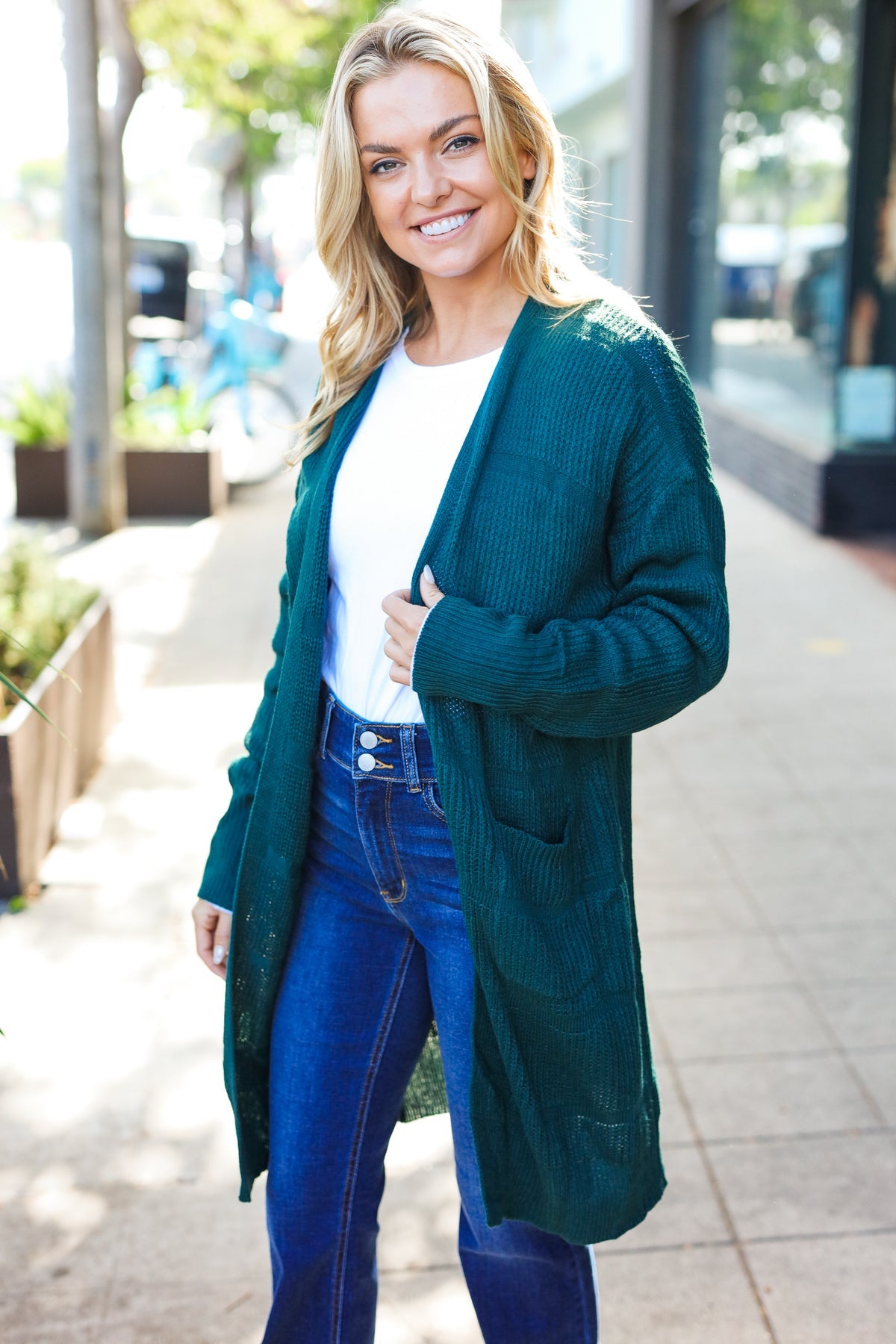 Everyday Striped Knit Cardigan | Hunter Green