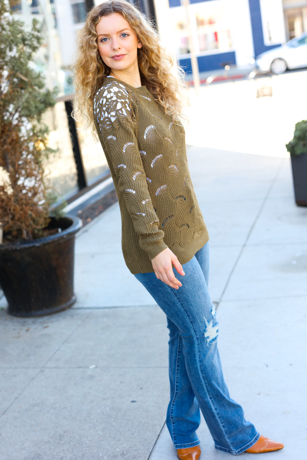 Casual Chic Pointelle Lace Sweater