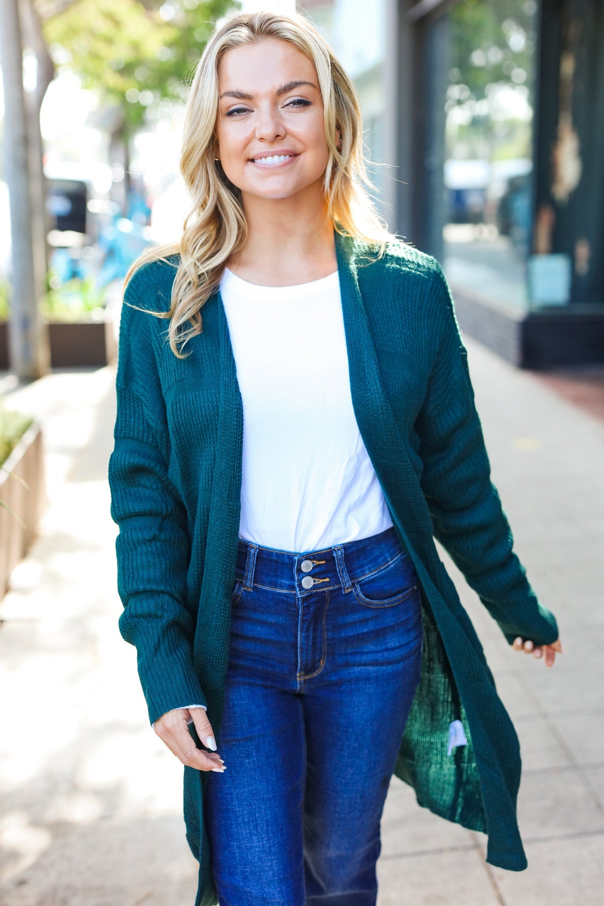 Everyday Striped Knit Cardigan | Hunter Green