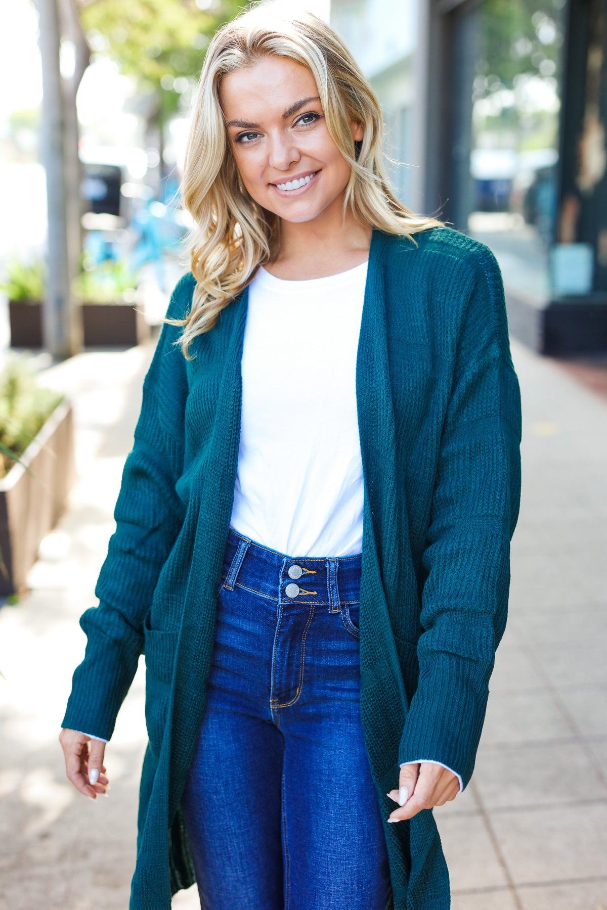 Everyday Striped Knit Cardigan | Hunter Green