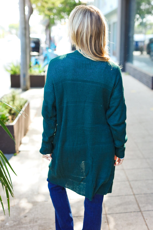 Everyday Striped Knit Cardigan | Hunter Green