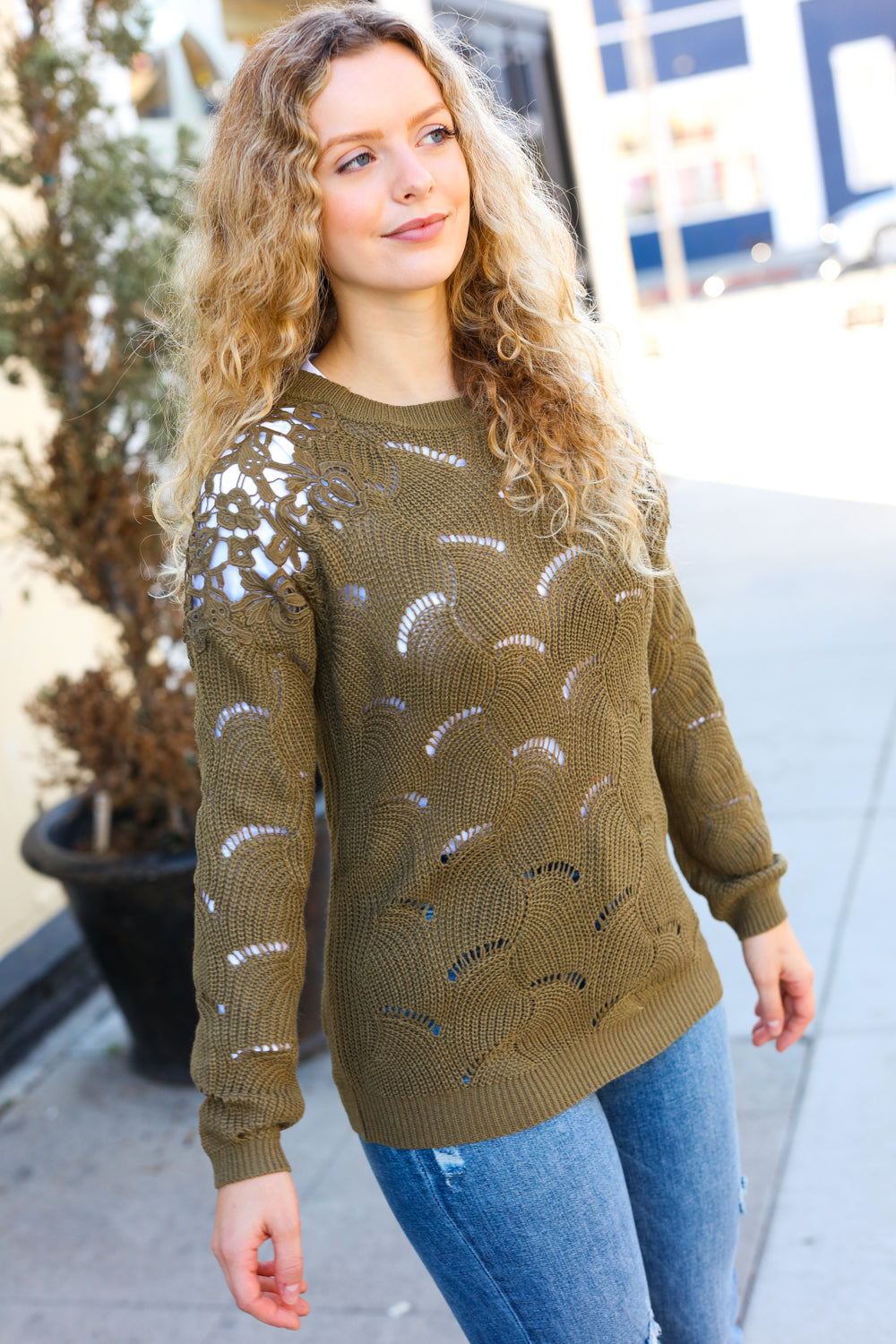 Casual Chic Pointelle Lace Sweater