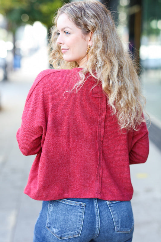 Stay Awhile Ribbed Dolman Cropped Sweater