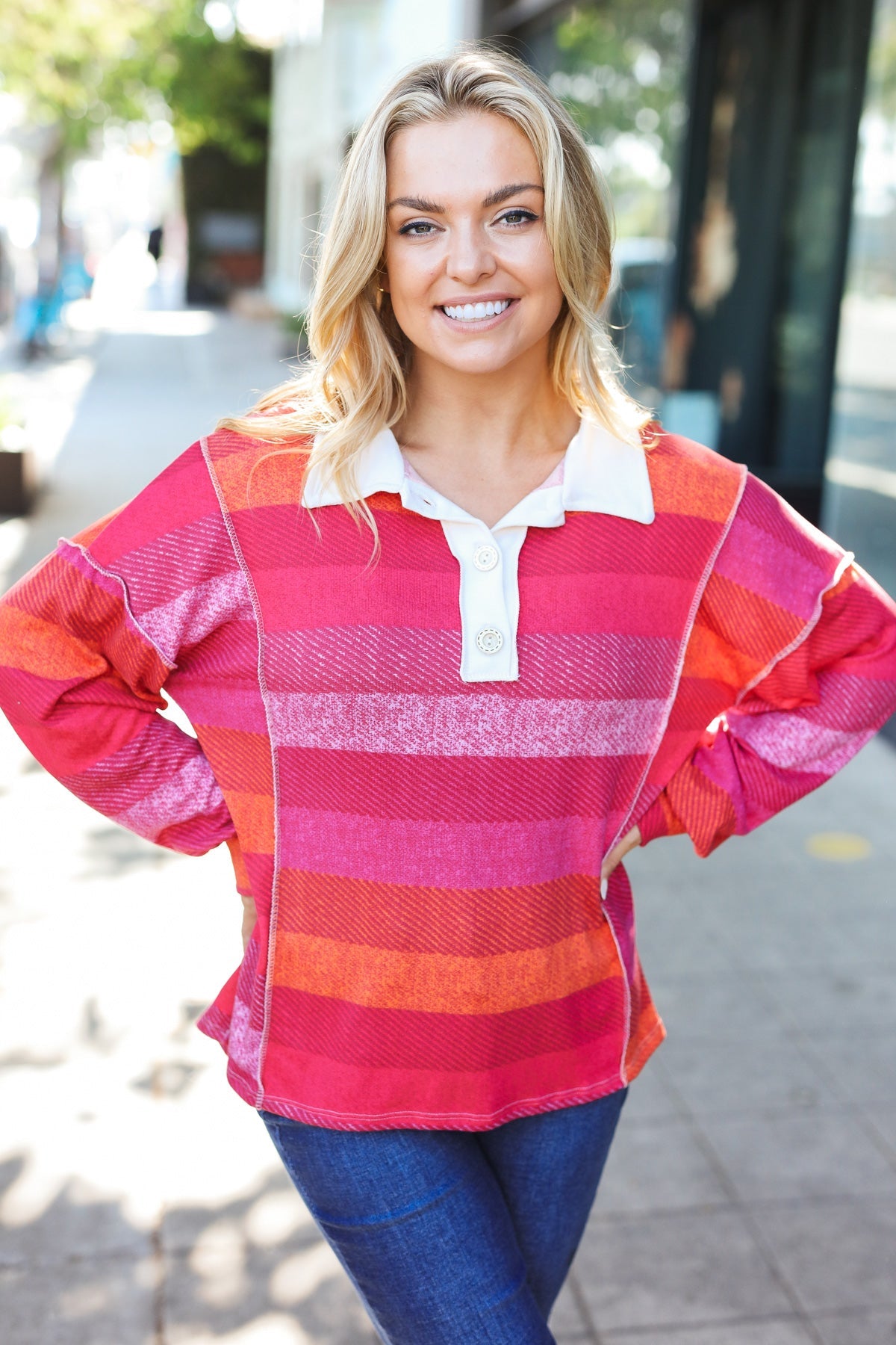 Be Bold Striped Collared Top