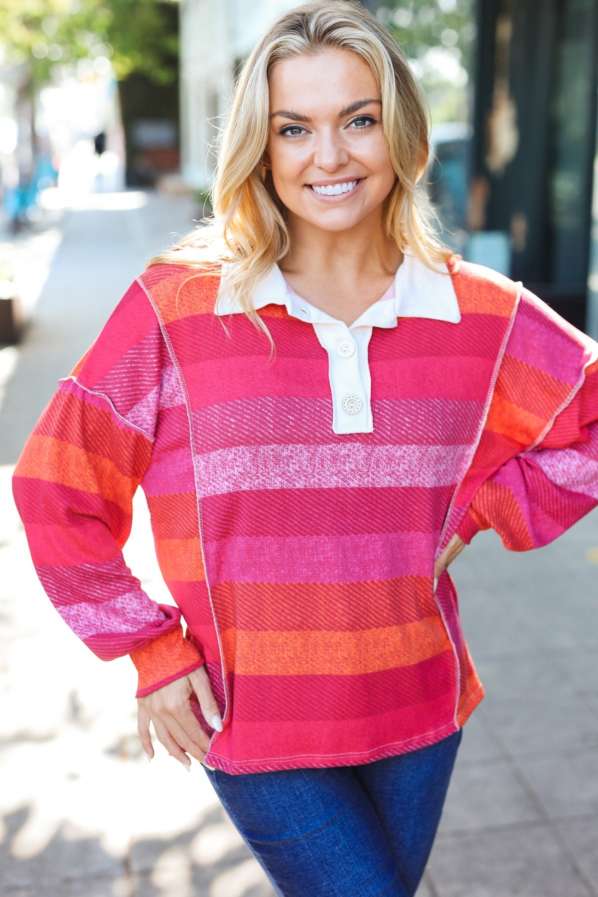 Be Bold Striped Collared Top