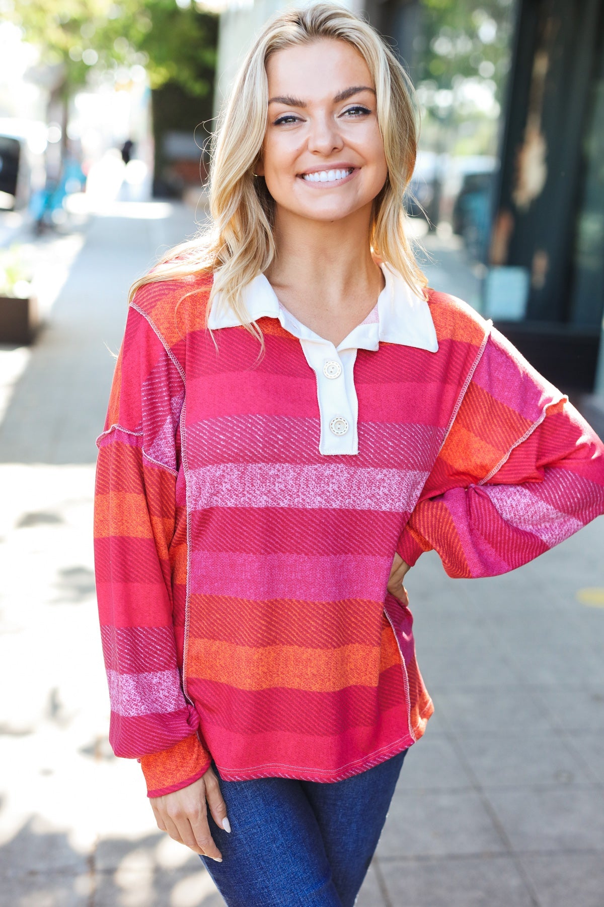 Be Bold Striped Collared Top