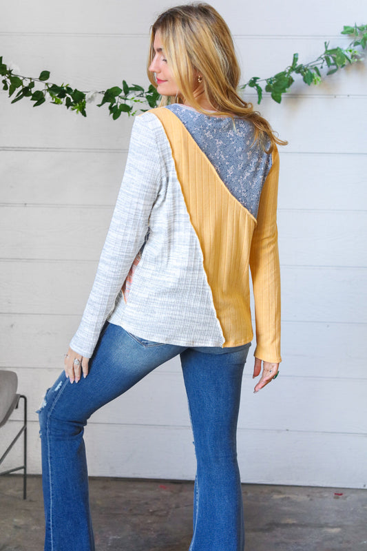 Floral Color Block Rib Terry Pullover