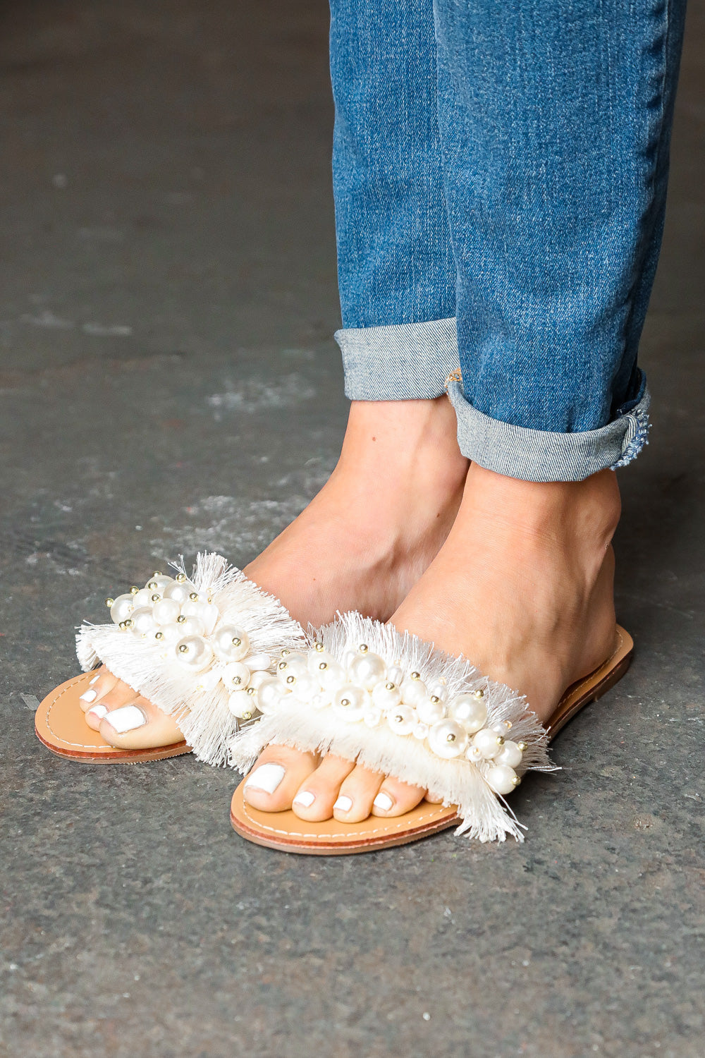 Linen Frayed & Beaded Sandals