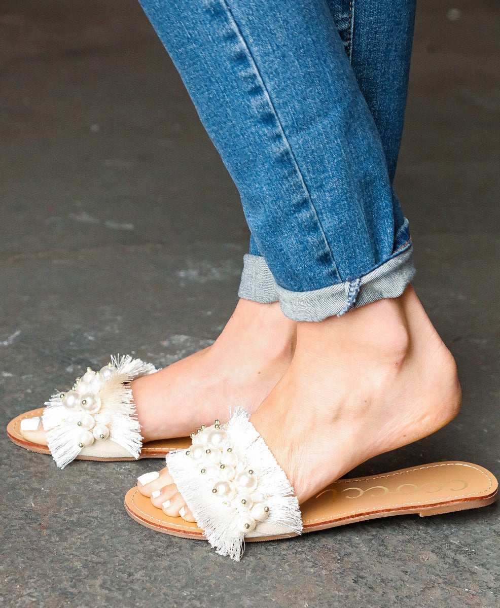 Linen Frayed & Beaded Sandals