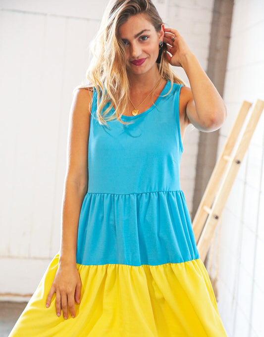 Flare Color Block Tiered Woven Dress